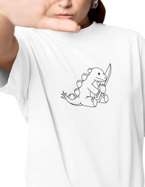 Playera manga corta Juana Gallo Dino Bad Oversize cuello redondo para mujer