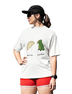 Playera Manga Corta Juana Gallo Quekaloron Oversize Cuello Redondo Para Mujer