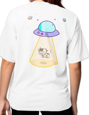 Playera manga corta Juana Gallo Space Explorer Oversize cuello redondo para mujer