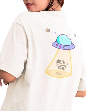 Playera manga corta Juana Gallo Space Explorer Oversize cuello redondo para mujer
