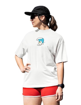 Playera Manga Corta Juana Gallo Surf Cuack Oversize Cuello Redondo Para Mujer