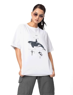 Playera Manga Corta Juana Gallo Orca Oversize Cuello Redondo Para Mujer