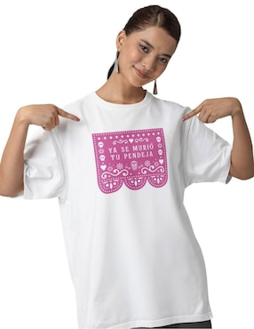 Playera manga corta Juana Gallo Papel Picado Halloween Oversize cuello redondo para mujer