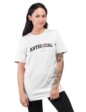 Playera Manga Corta Juana Gallo Antisocial Oversize Cuello Redondo Para Mujer