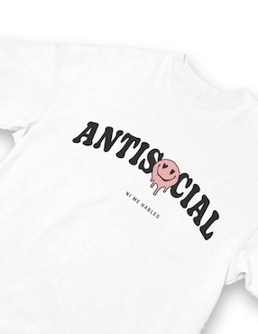 Playera manga corta Juana Gallo Antisocial Oversize cuello redondo para mujer