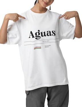 Playera Manga Corta Juana Gallo Aguas Oversize Cuello Redondo Para Mujer