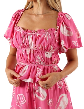 Blusa Petal + Pup manga corta para mujer