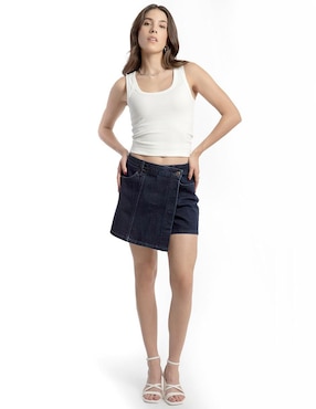 Falda short corta Roman Fashion de mezclilla a la cintura