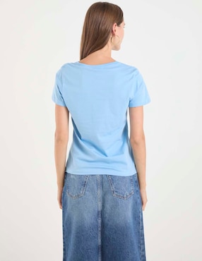 Playera manga corta Hugo Blue cuello v para mujer