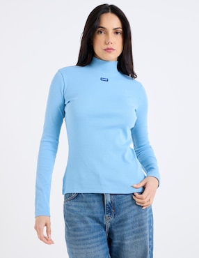 Playera manga larga Hugo Blue cuello alto para mujer