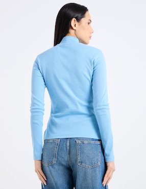 Playera manga larga Hugo Blue cuello alto para mujer