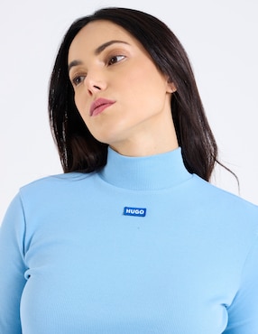Playera manga larga Hugo Blue cuello alto para mujer