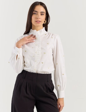 Camisa Petite Studio de algodón manga larga para mujer