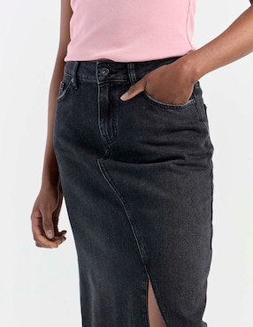 Falda midi Hugo Blue de mezclilla a la cintura