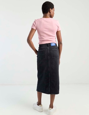 Falda midi Hugo Blue de mezclilla a la cintura