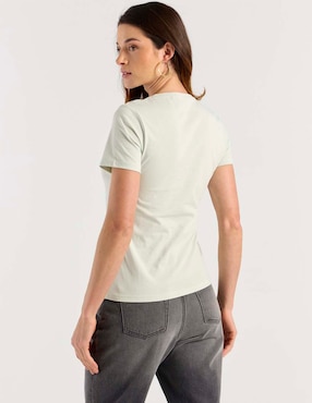 Playera manga corta Hugo Blue cuello V para mujer