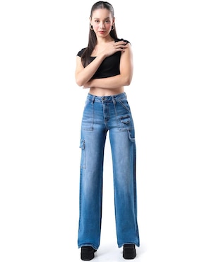 Jeans wide leg Roman Fashion corte cintura para mujer