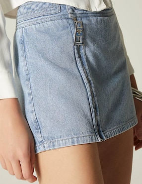 Falda short mini Studio F Denim Luxury Silver de mezclilla a la cintura