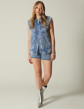 Short Studio F Denim Embroidery Logo de mezclilla para mujer