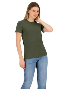 Playera manga corta Indicum Denim cuello redondo para mujer
