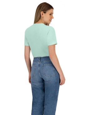 Playera manga corta Indicum Denim cuello redondo para mujer