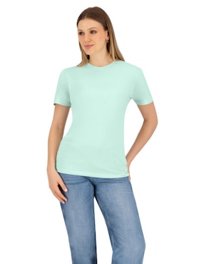 Playera manga corta Indicum Denim cuello redondo para mujer