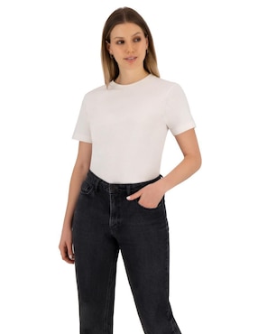Playera manga corta Indicum Denim cuello redondo para mujer