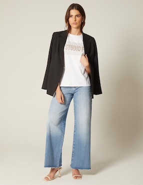 Playera manga corta Studio F Bordado FF cuello redondo para mujer
