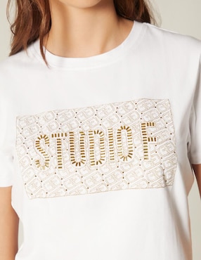 Playera manga corta Studio F Bordado FF cuello redondo para mujer