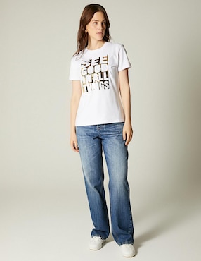 Playera manga corta Studio F Logo Foil cuello redondo para mujer