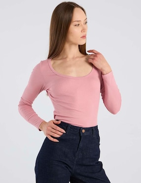 Playera manga larga Petite Studio cuello redondo para mujer