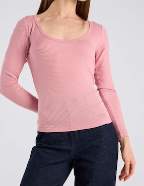 Playera manga larga Petite Studio cuello redondo para mujer