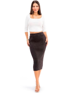 Falda midi Roman Fashion cintura alta