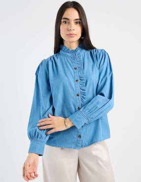 Camisa Petite Studio de algodón manga larga para mujer