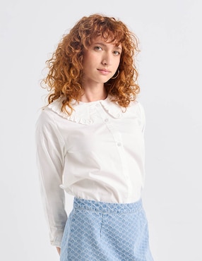 Camisa Petite Studio de algodón manga larga para mujer