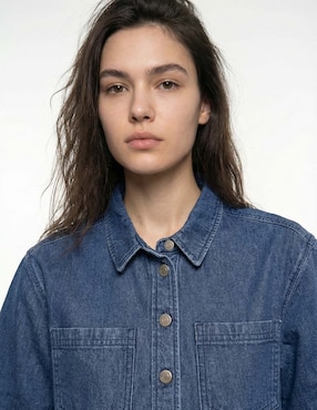 Camisa Petite Studio de mezclilla manga al codo para mujer