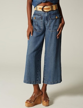 Jeans capri campana Studio F Bulma corte cintura para mujer