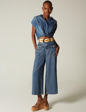 Jeans capri campana Studio F Bulma corte cintura para mujer