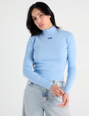 Playera manga larga Hugo Blue cuello alto para mujer