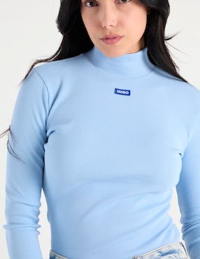 Playera manga larga Hugo Blue cuello alto para mujer
