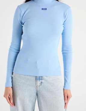 Playera manga larga Hugo Blue cuello alto para mujer