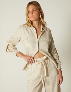 Blusa Studio F Lujo Natural manga larga para mujer