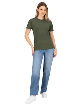 Set playera manga corta Indicum Denim cuello redondo para mujer
