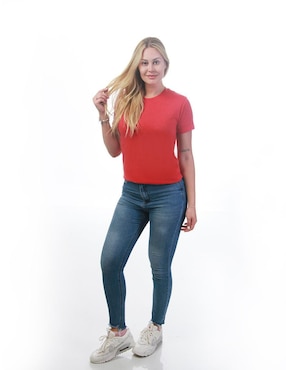 Playera manga corta Indicum Denim cuello redondo para mujer