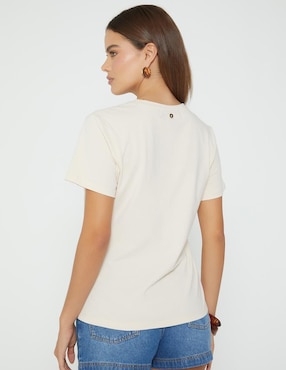 Playera manga corta Studio F Macchiato Coffee Mood cuello redondo para mujer