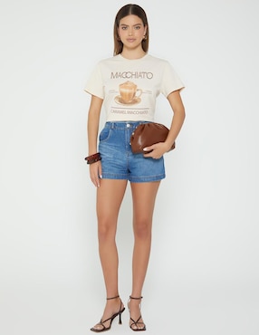 Playera manga corta Studio F Macchiato Coffee Mood cuello redondo para mujer