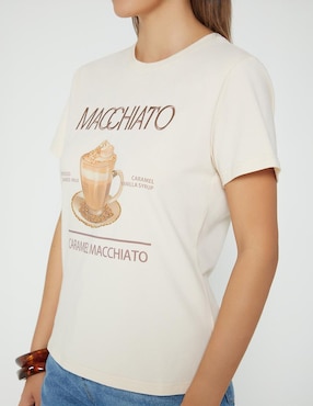 Playera manga corta Studio F Macchiato Coffee Mood cuello redondo para mujer