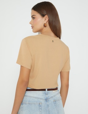 Playera manga corta Studio F Mochaccino Coffee Mood cuello redondo para mujer