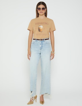 Playera manga corta Studio F Mochaccino Coffee Mood cuello redondo para mujer