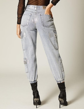 Jeans bota cintura alta Studio F Santana Metallic Silver para mujer